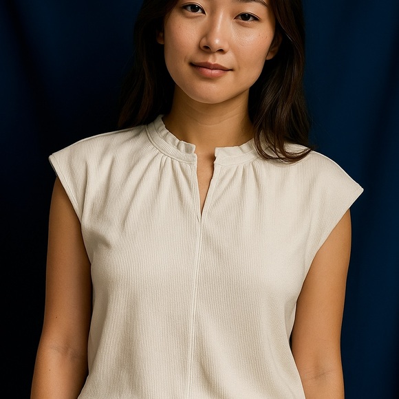 Ann Taylor Off-White Ruffle Neck Sleeveless Top - Picture 6 of 6